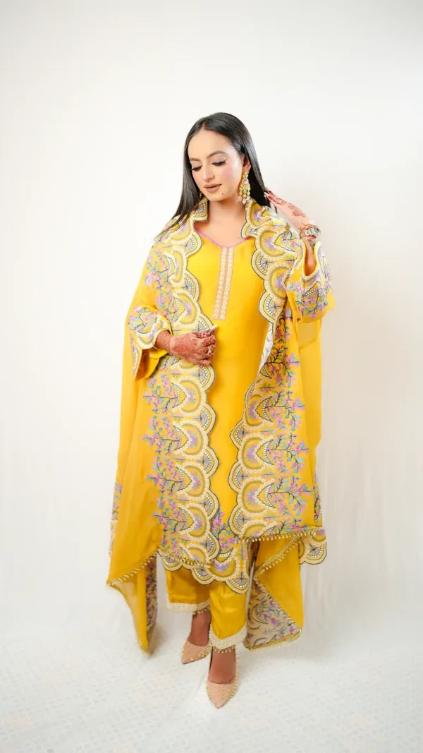 Avantika Soft Geogette Organza Unstitched Suit with Dupatta in Yellow