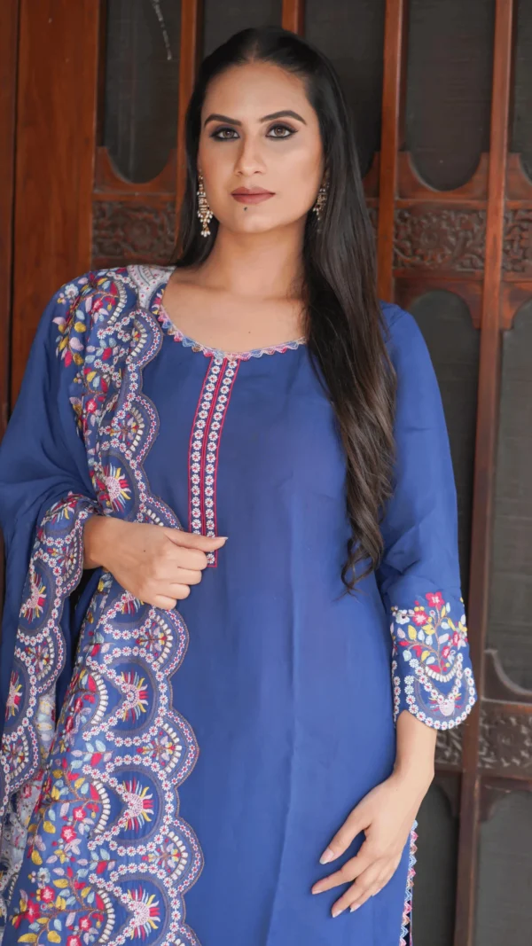 Avantika Soft Geogette Organza Suit Unstitched with Dupatta in Blue