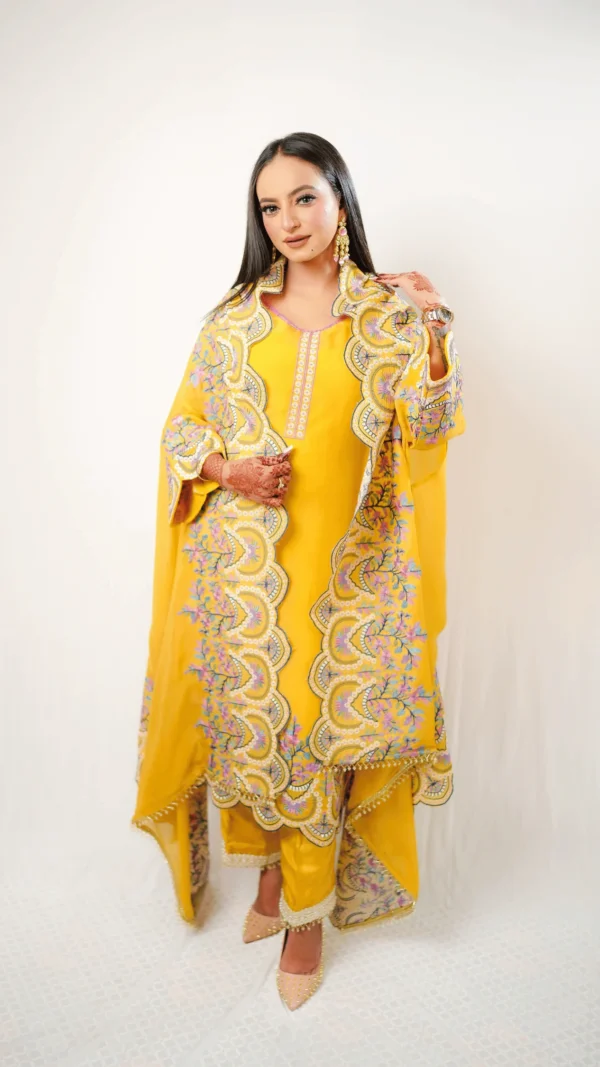 Avantika Soft Geogette Organza Unstitched Suit with Dupatta in Yellow