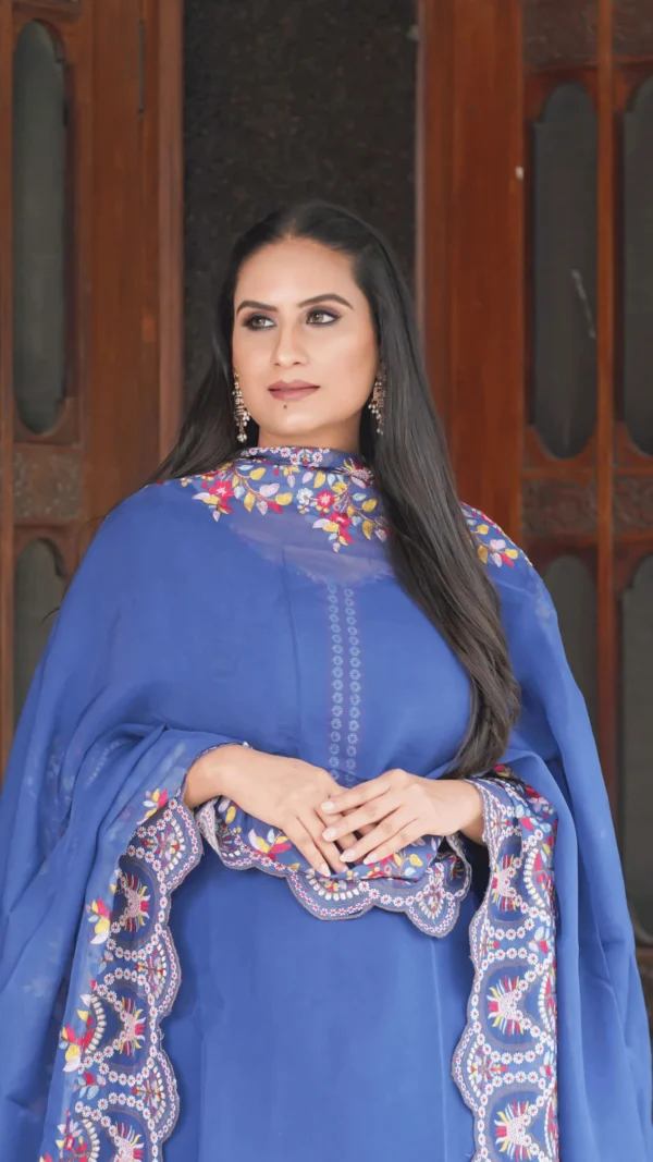 Avantika Soft Geogette Organza Suit Unstitched with Dupatta in Blue