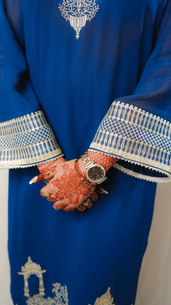 Anaya Temple Design Unstitched Zari Set with Dupatta in Blue