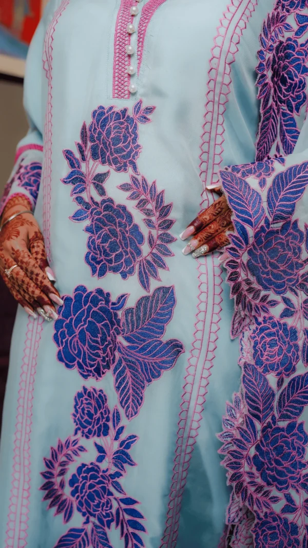 Shanaya Cut-Work Unstitched Embroidered Suit with Dupatta in Blue